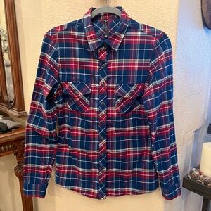KUHL Women Blue and Red Plaid Buttoned Long Sleeve Shirt Size Medium